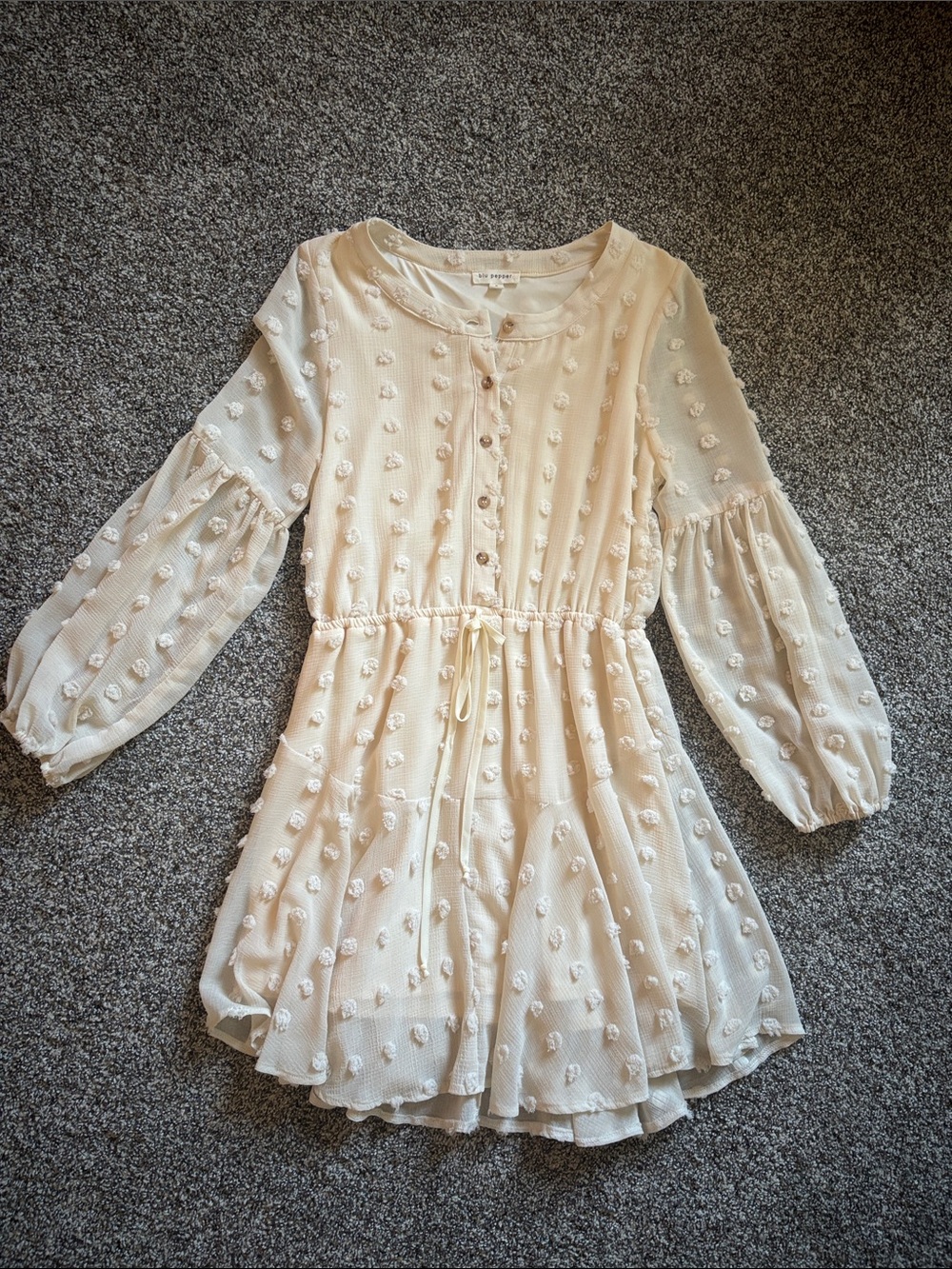 Blu Pepper Cream Swiss Dot Dress
